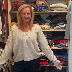 Elegant V-Neck Cream Sweater